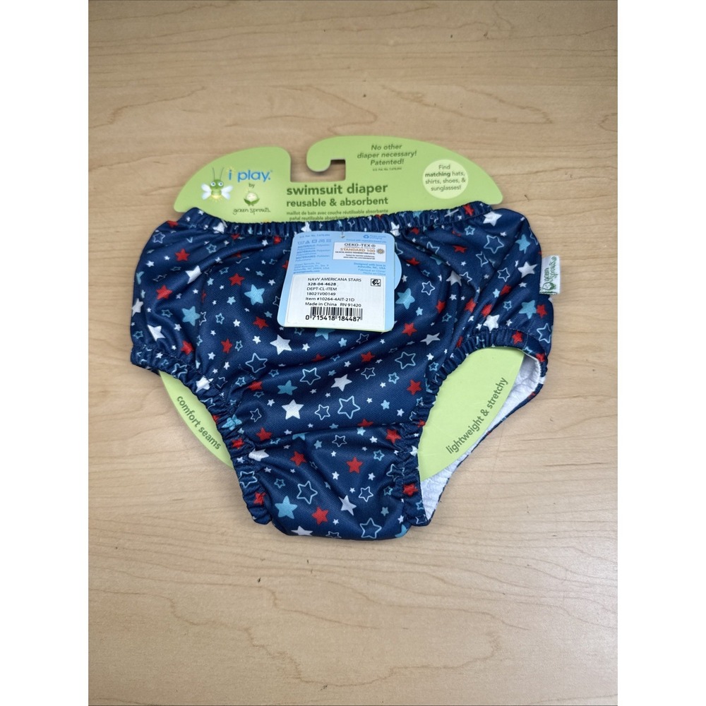 i Play Baby Swimsuit Stars Americana Reusable & Absorbent Swim Diaper 18 Months